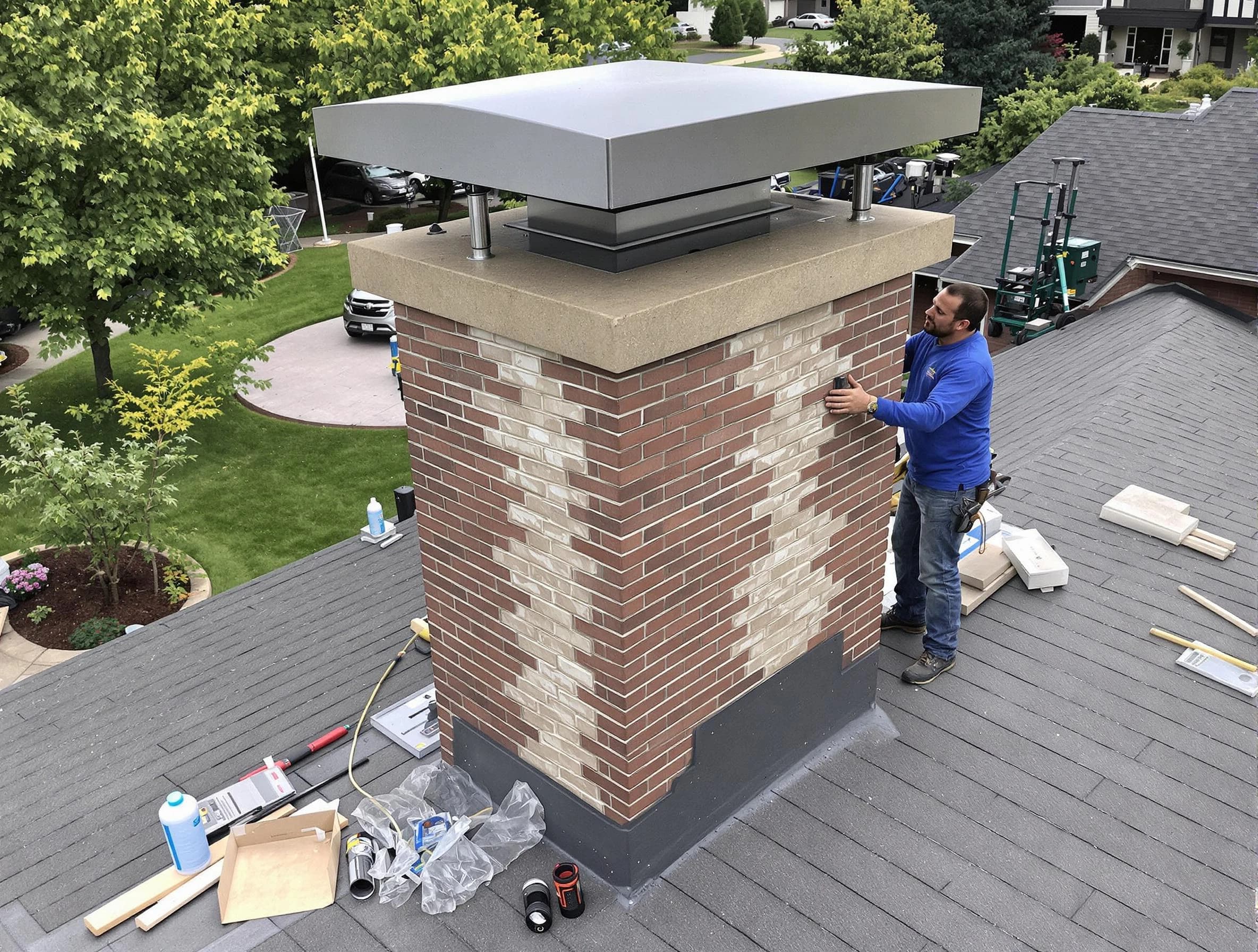 Alabaster Chimney Sweep team working on a custom chimney remodel in Alabaster, AL