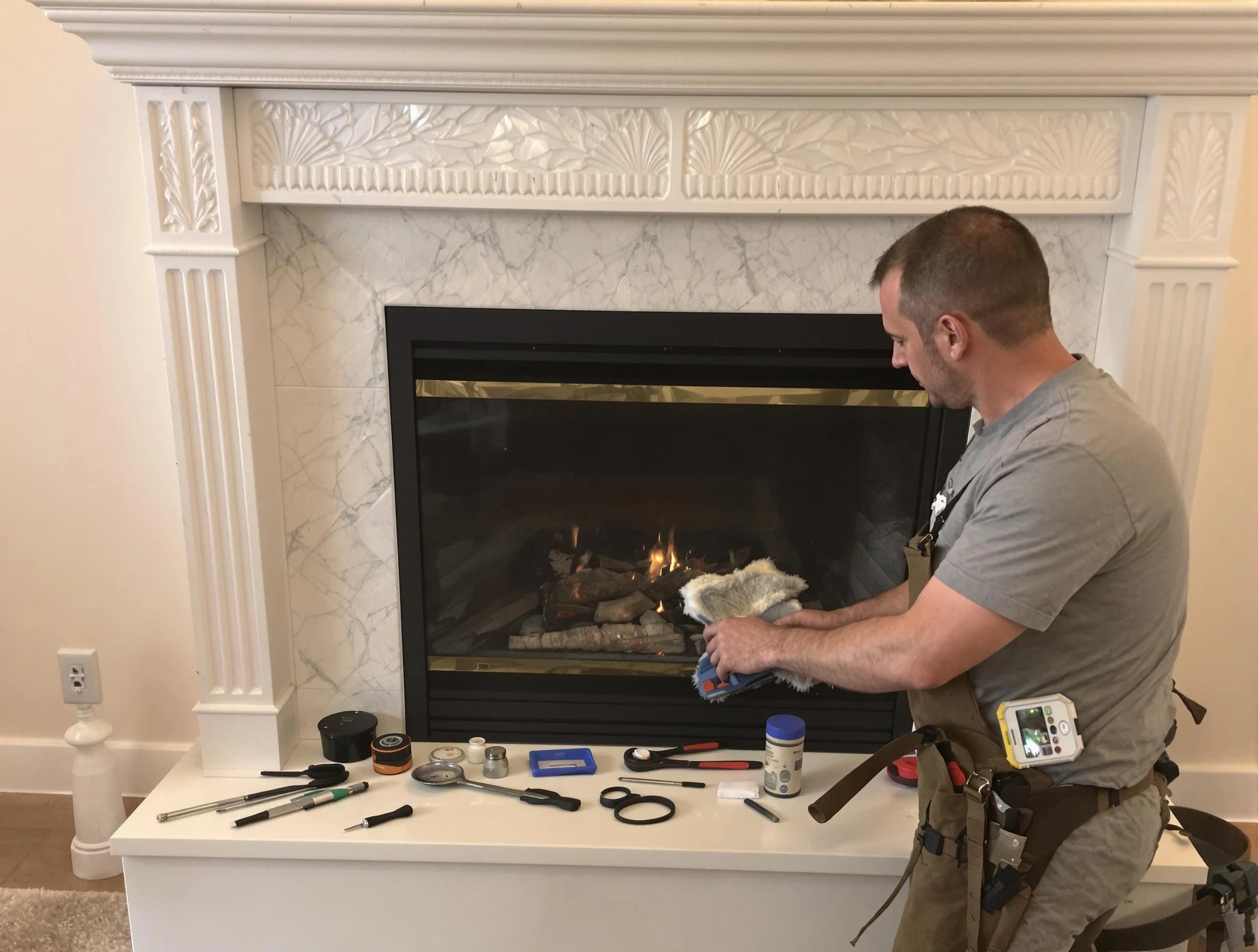 Alabaster Chimney Sweep performing fireplace maintenance in Alabaster, AL