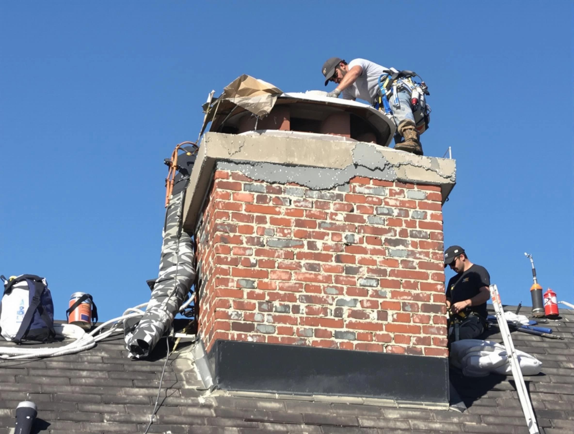 Alabaster Chimney Sweep installing a custom chimney crown in Alabaster, AL