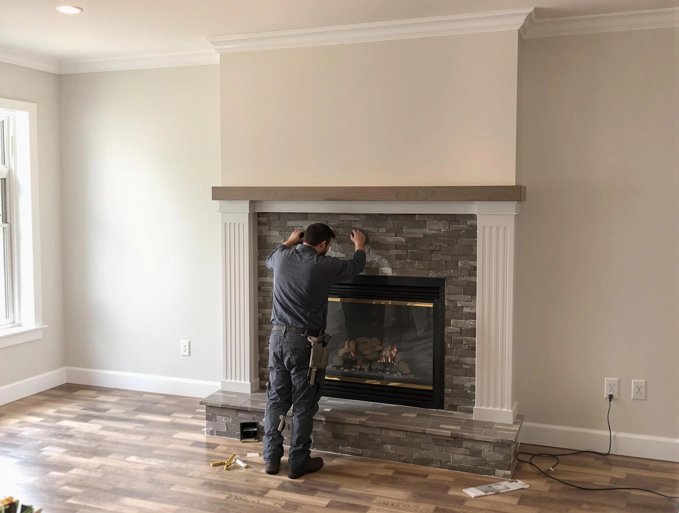 Alabaster Chimney Sweep finishing a custom fireplace install in Alabaster, AL