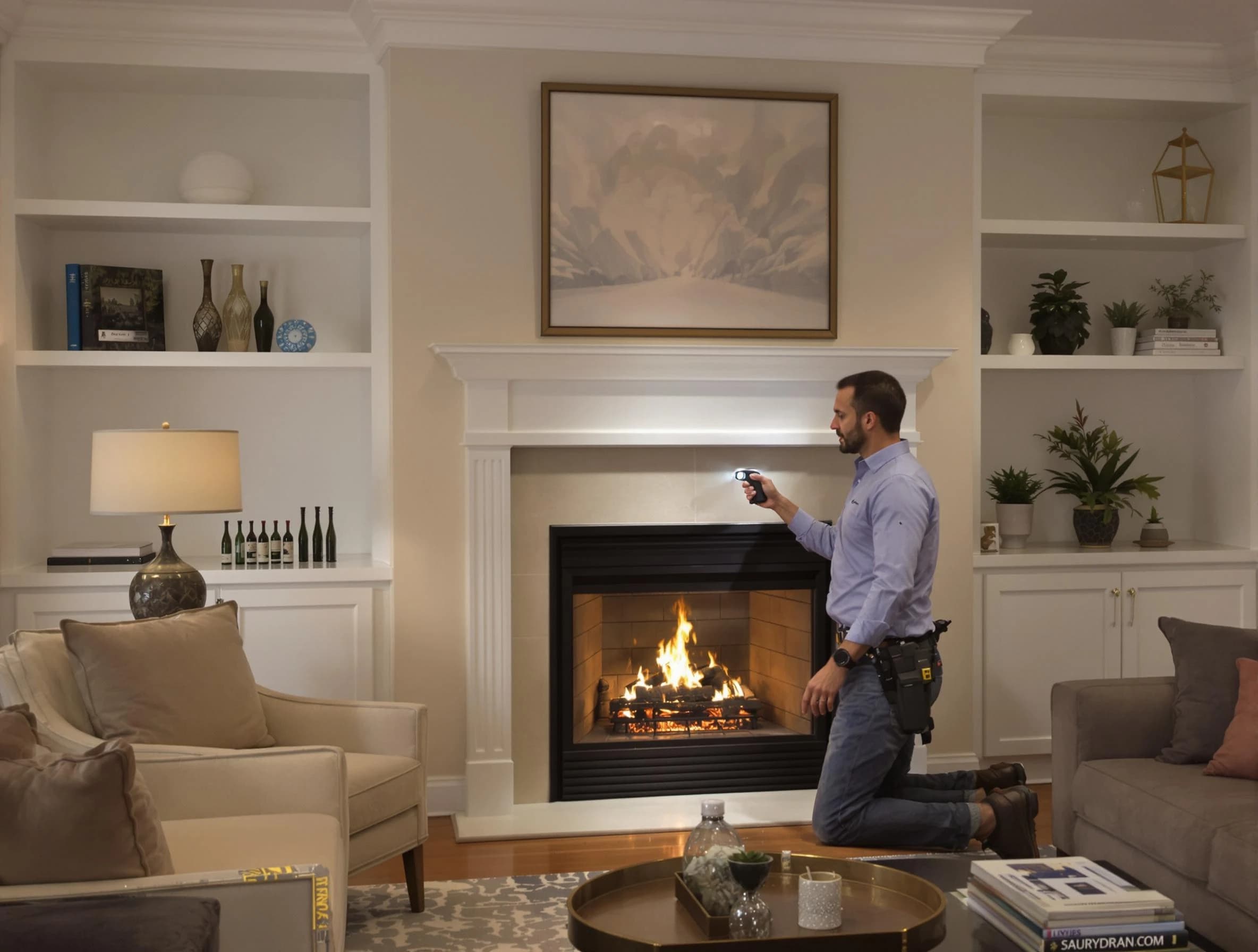 Alabaster Chimney Sweep conducting a fireplace safety inspection in Alabaster, AL