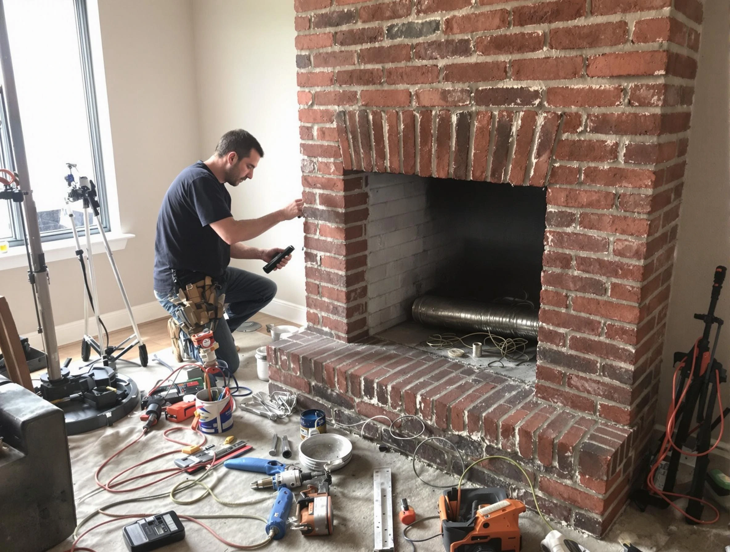 Alabaster Chimney Sweep specialist finalizing chimney liner service in Alabaster, AL